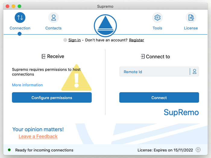 1 Configure permission on Supremo interface