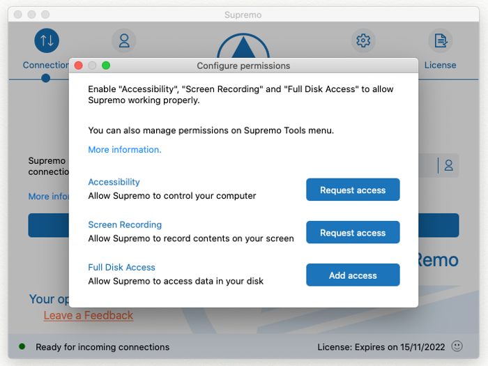 6 Configure permission on Supremo interface 2